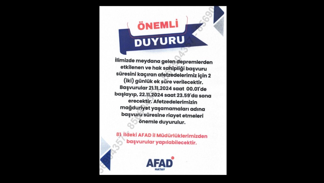 AFAD HAK SAHİPLİĞİ DUYRUSU